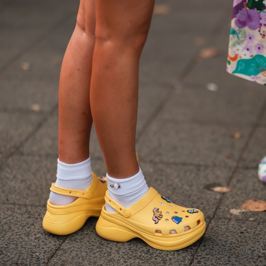 Bright Yellow Crocs with White Socks for Casual Flair — Crocs Outfits