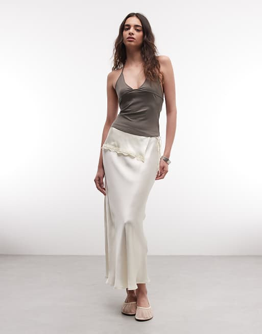 Cream Lace-Trim Maxi Skirt with Grey Halter Top Cream Lace-Trim Maxi Skirt with Grey Halter Top — Slip Skirts