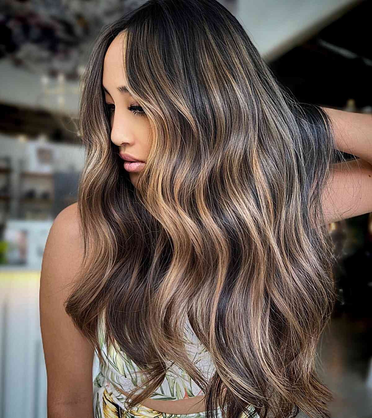 Mid-Back Waves With Light Caramel Contrast — Brown Highlights