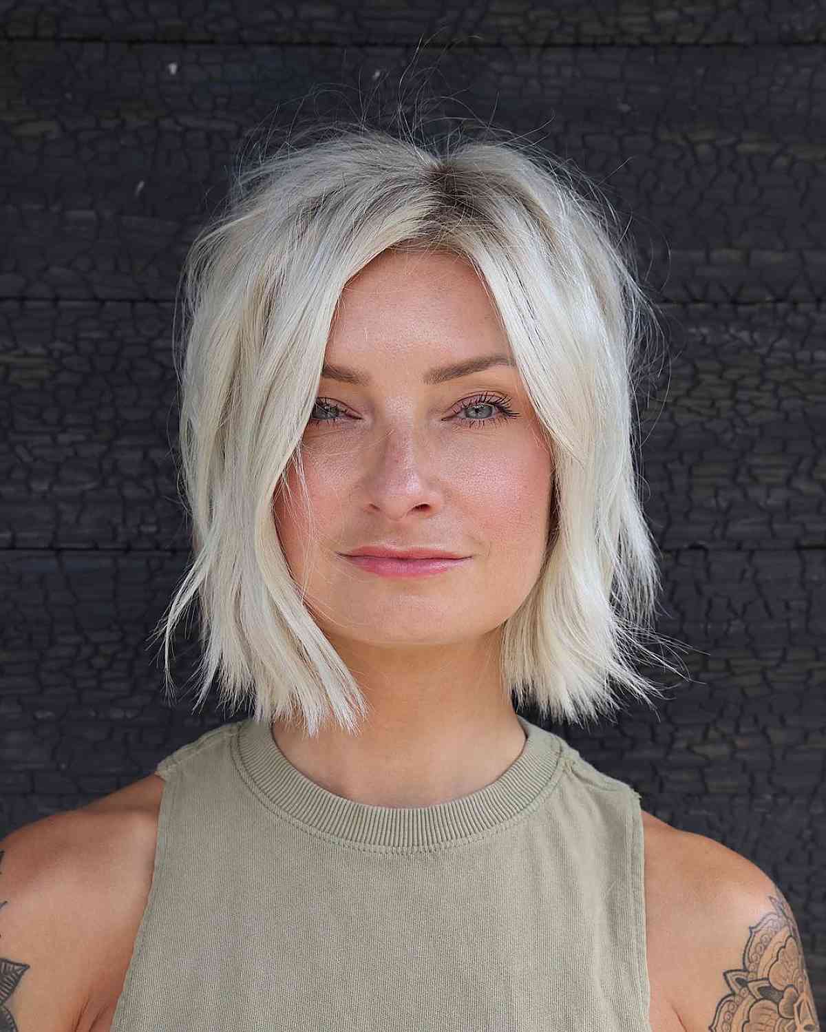 Textured Platinum Blonde Bob Textured Platinum Blonde Bob — Hairstyles for Women Over 40
