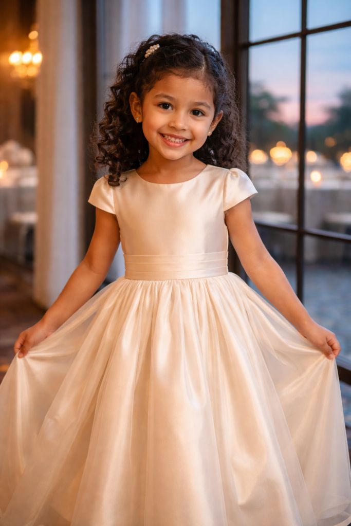 Ivory Satin and Tulle Dress with Pearl Hairpins Ivory Satin and Tulle Dress with Pearl Hairpins — Flower Girl Dresses