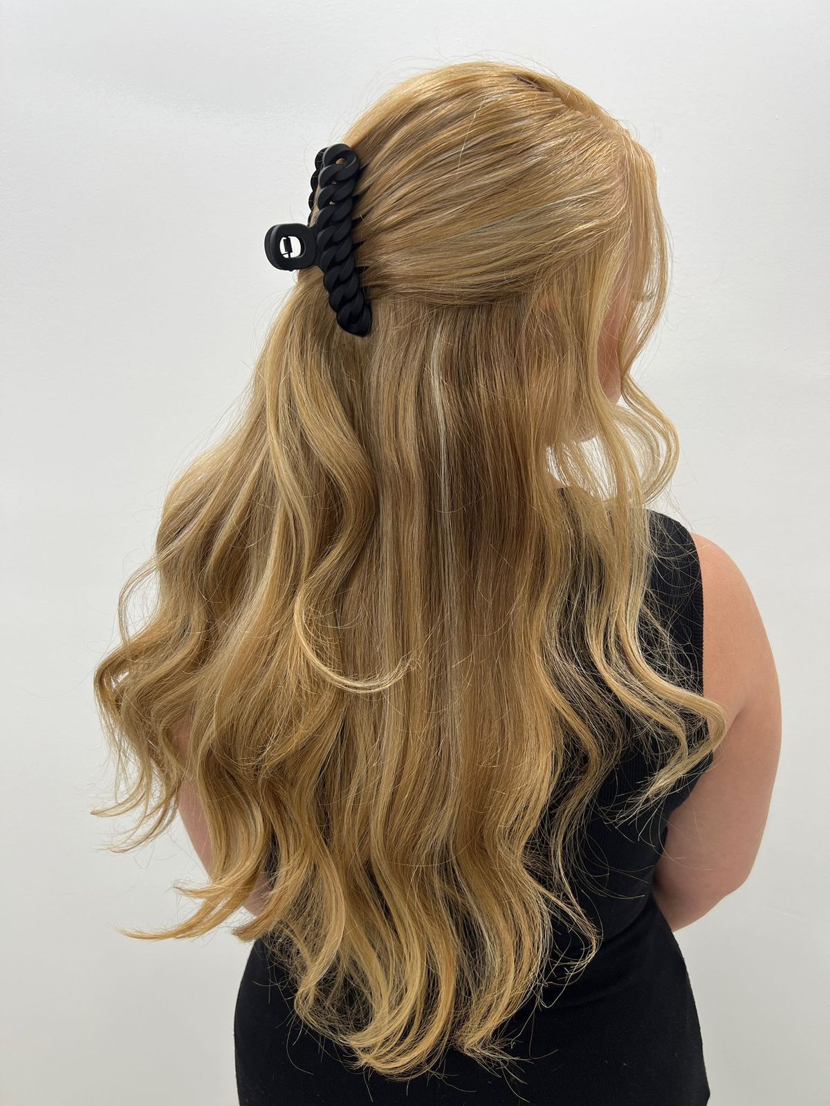 Mid-Back Blonde Braided Clip Style — Half Up Claw Clip