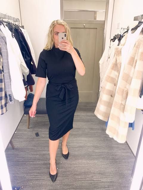 Fitted Black Sheath Dress with Tie Waist Detail Fitted Black Sheath Dress with Tie Waist Detail — Lawyer Outfits