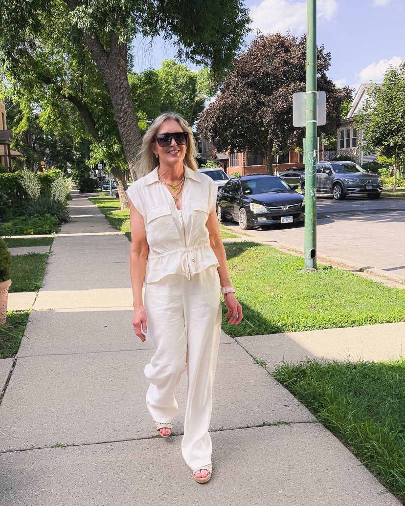 Cream Utility Set with Wide-Leg Pants — Safari Outfits