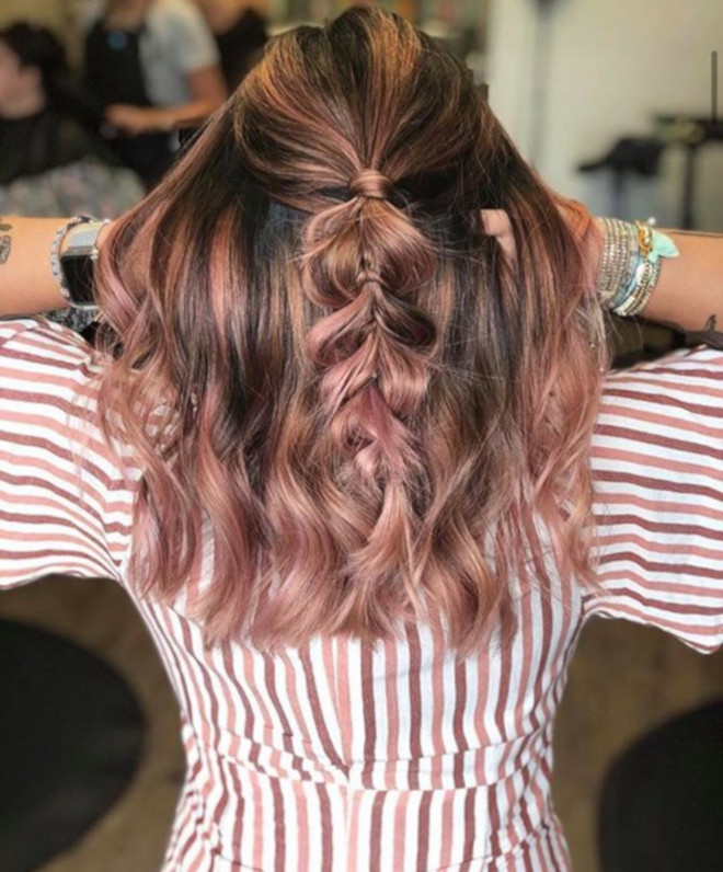 Rose Gold Balayage With Partial Braid Rose Gold Balayage With Partial Braid — Rose Gold Hair