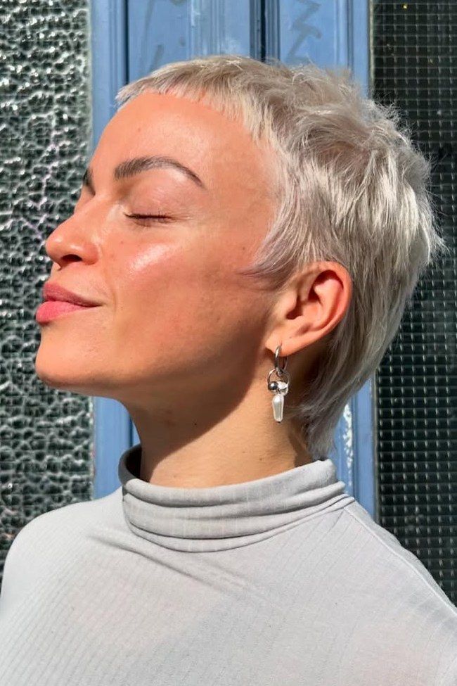 Silver Blonde Textured Pixie Silver Blonde Textured Pixie — Very Short Pixie Cuts