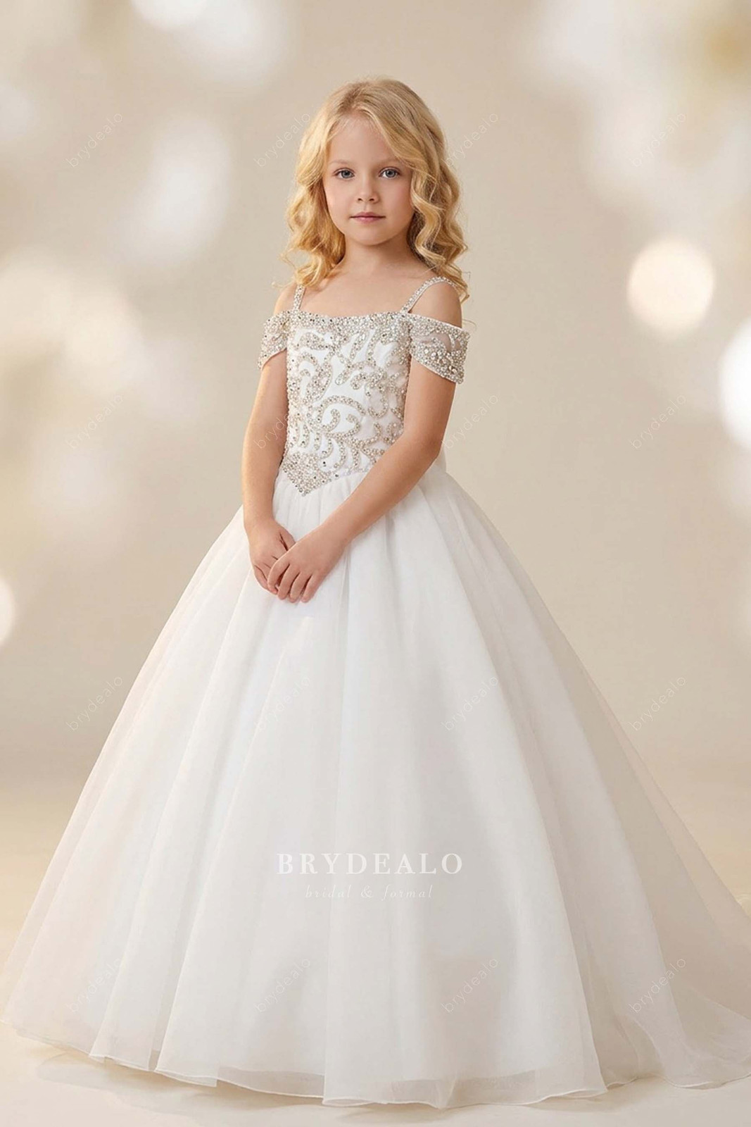Off-Shoulder Ballgown with Embellished Bodice and Tulle Skirt Off-Shoulder Ballgown with Embellished Bodice and Tulle Skirt — First Communion Outfits