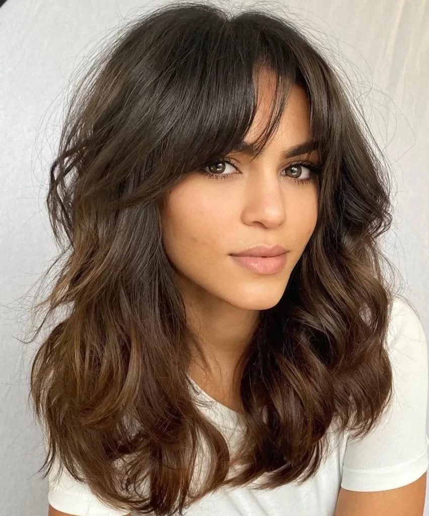 Mid-Back Layers with Curtain Bangs Mid-Back Layers with Curtain Bangs — Haircuts for Diamond Faces