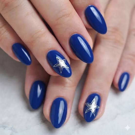 Royal Blue with White Star Accent Royal Blue with White Star Accent — Cheer Mom Nails