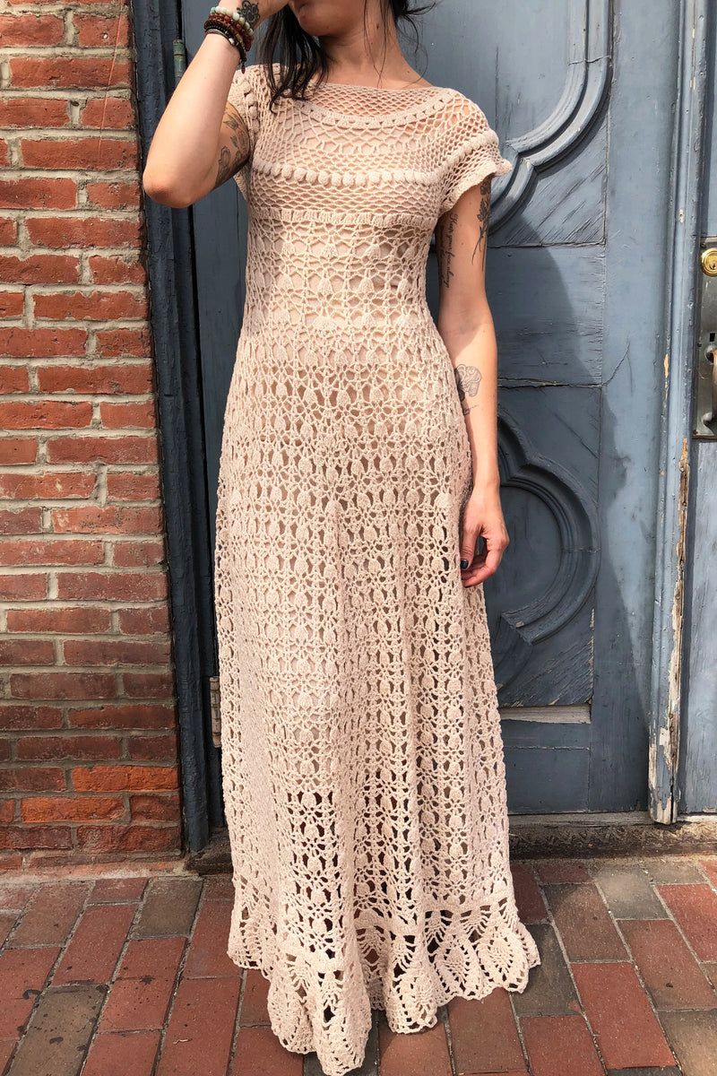 Sophisticated Beige Crochet Maxi Dress with Slip Sophisticated Beige Crochet Maxi Dress with Slip — Crochet Dresses