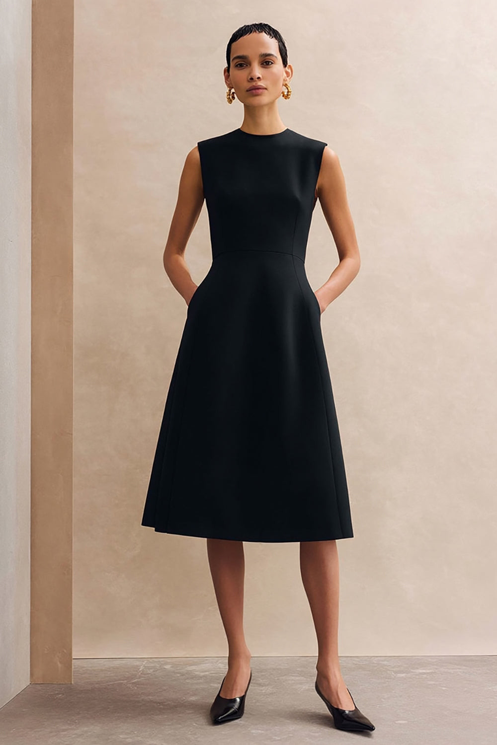 Black A-Line Dress with Fitted Bodice for Polished Workwear — Work Dresses