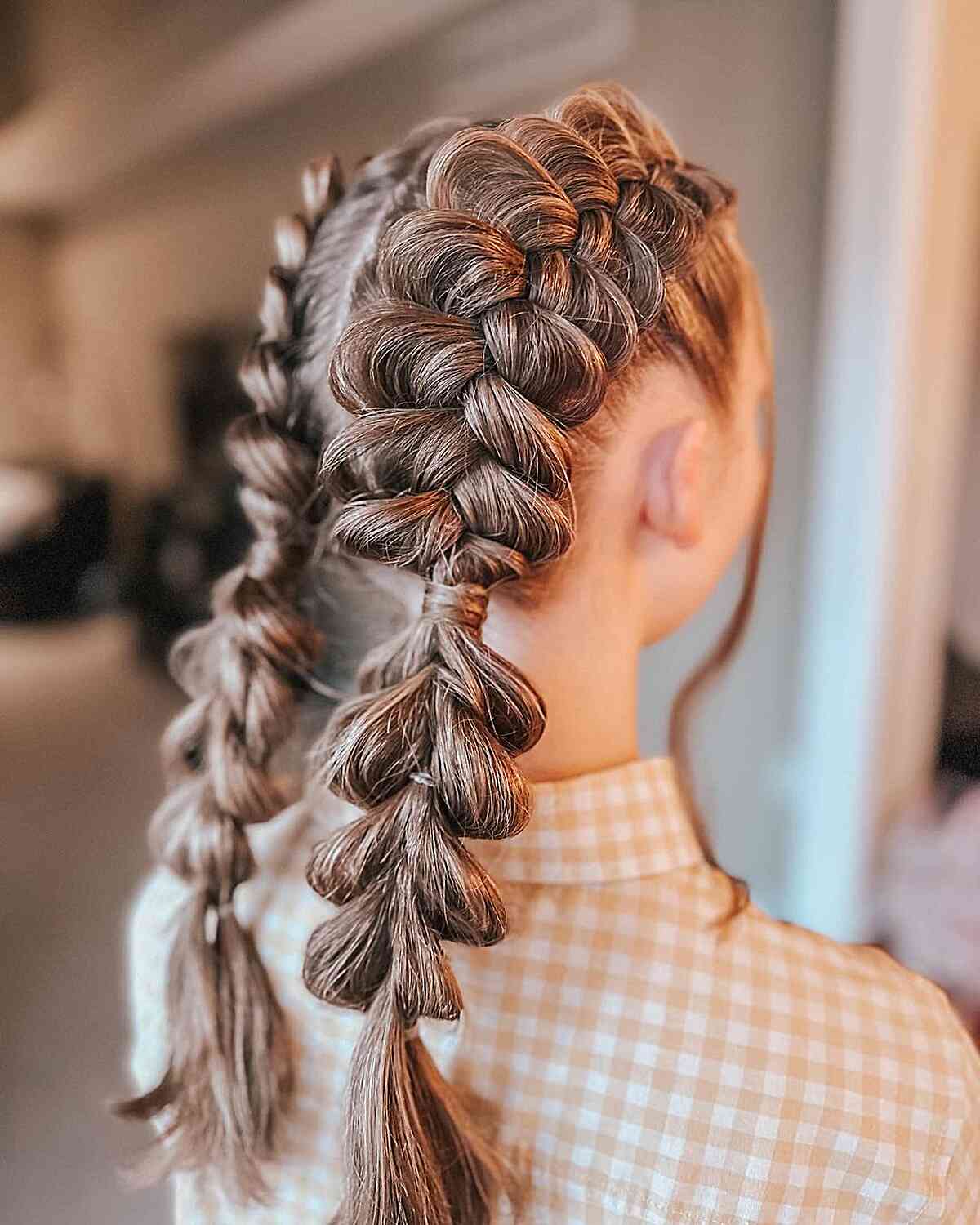 Puffy Sectioned Brown Braid — Pull Through Braid