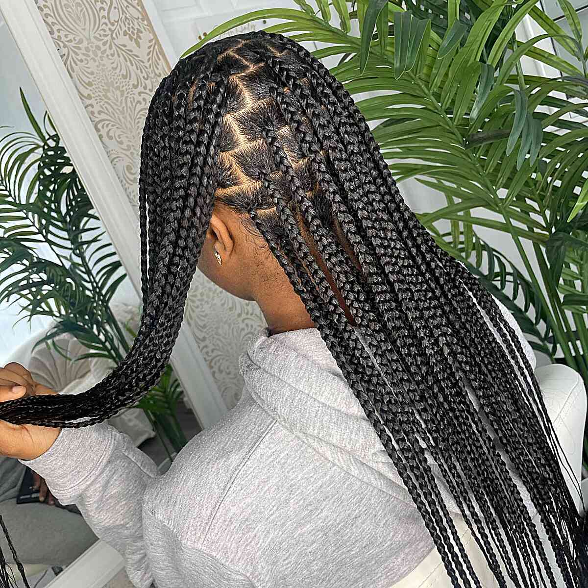 Knotless Braids with Diamond Parting