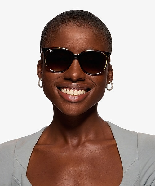 Oversized Brown-Rimmed Sunglasses with Grey Blazer — Sunglasses for Round Face