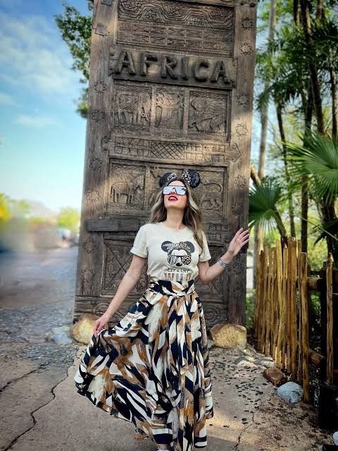 Maxi Skirt with Graphic Tee and Character Ears — Theme Park Outfits