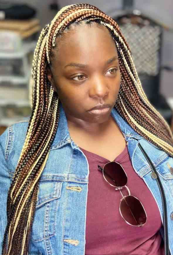 Shoulder-Length Box Braids with Mixed Colors — Two Tone Braids