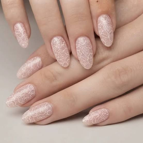 All Over White Lace Overlay Oval Nails All Over White Lace Overlay Oval Nails — Overlay Nails