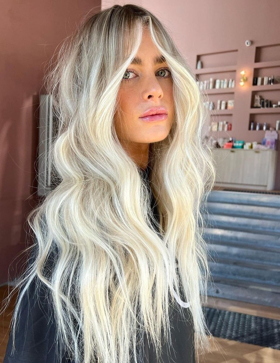 Layers Ash Blonde Balayage With Curtain Bangs