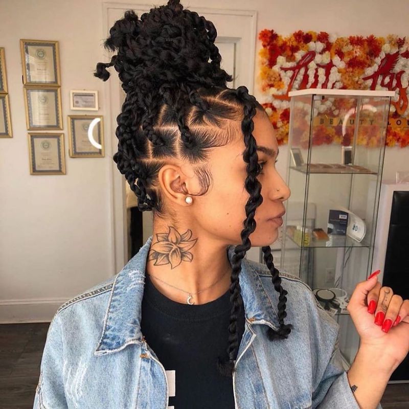 High Bun With Geometric Sectioning — Marley Twists
