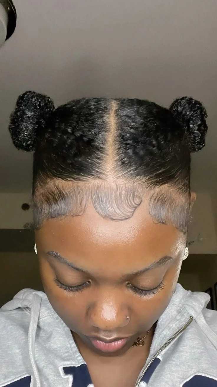 Tightly Coiled Buns with Baby Hairs — Space Buns Natural Hair
