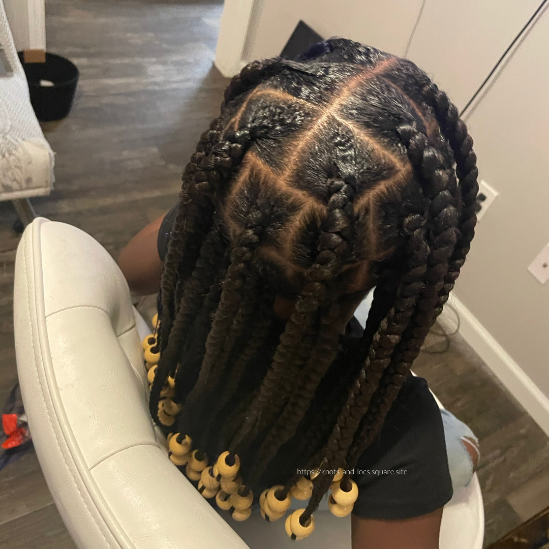 Geometric Parting With Mid-Back Braids Geometric Parting With Mid-Back Braids — Kids Knotless Braids