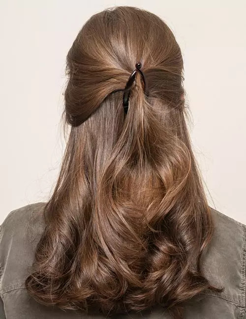 Collarbone Dark Brown Half-Up Collarbone Dark Brown Half-Up — Banana Clip Hairstyles