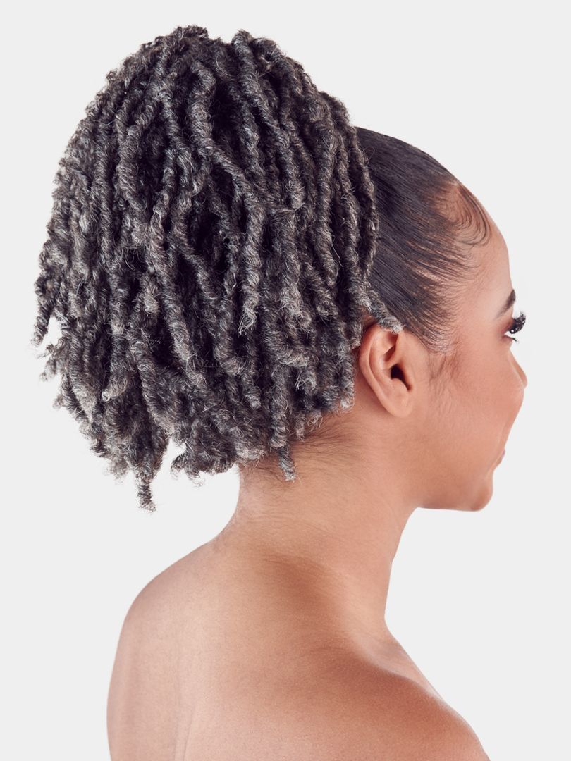 Layers Textured Grey And Black Shoulder Ponytail — Loc Ponytail