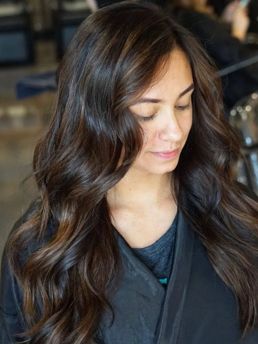 Warm Dark Brown With Caramel Highlights Visual Idea — Warm Brown Hair