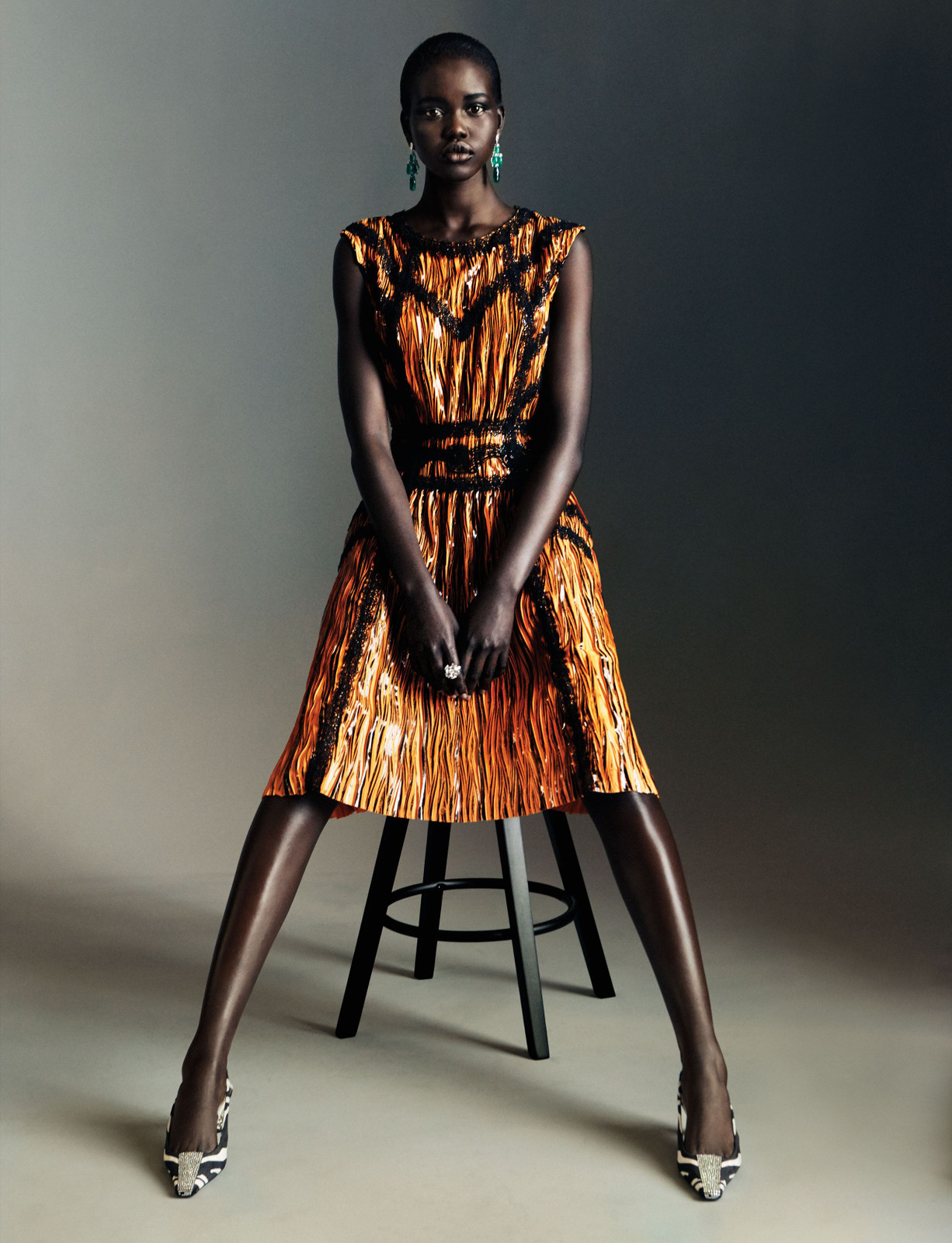 Orange and Black Tiger-Stripe Sequin Mini Dress Orange and Black Tiger-Stripe Sequin Mini Dress — Sparkly Dresses