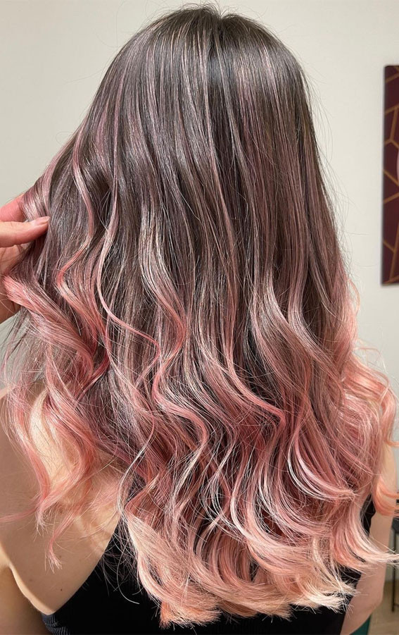 Dark Brown With Rosy Pink Balayage — Pastel Hair