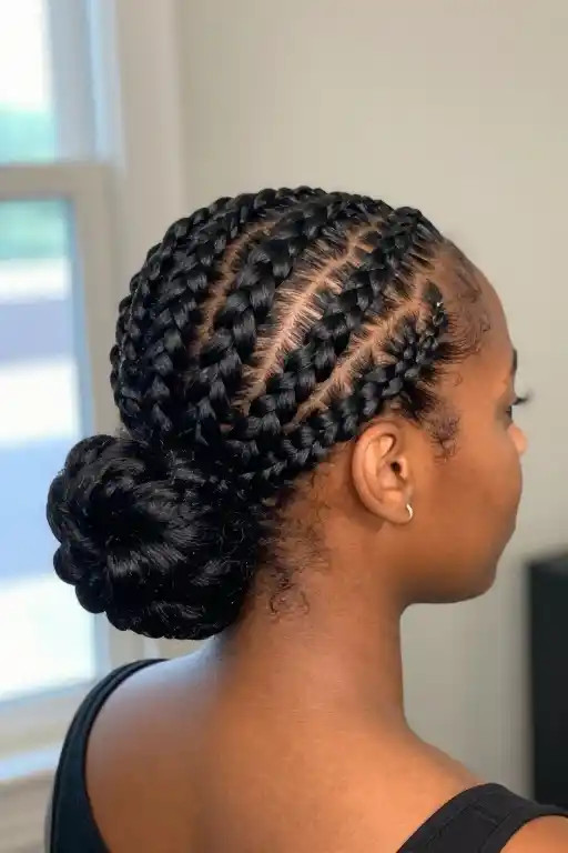 Sleek Low Black Bun Sleek Low Black Bun — Knotless Braids Bun