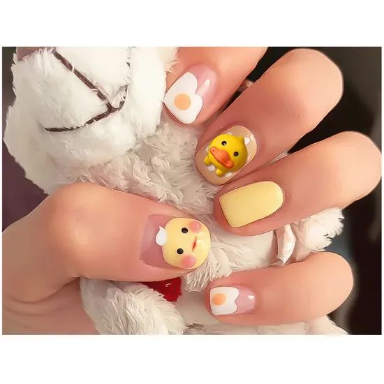 Short Almond with 3D Ducks and French Tips — Nails for Little Girls