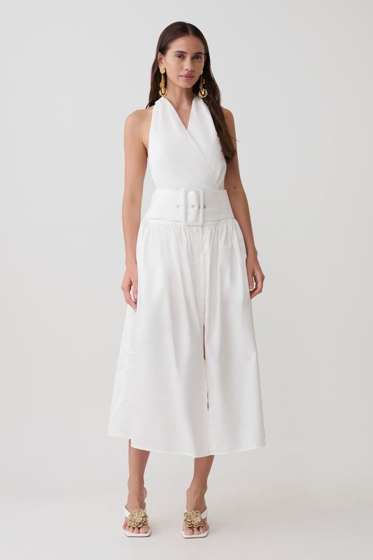 White Halter Neck Midi Dress with Oversized Belt White Halter Neck Midi Dress with Oversized Belt — Bachelorette Dresses