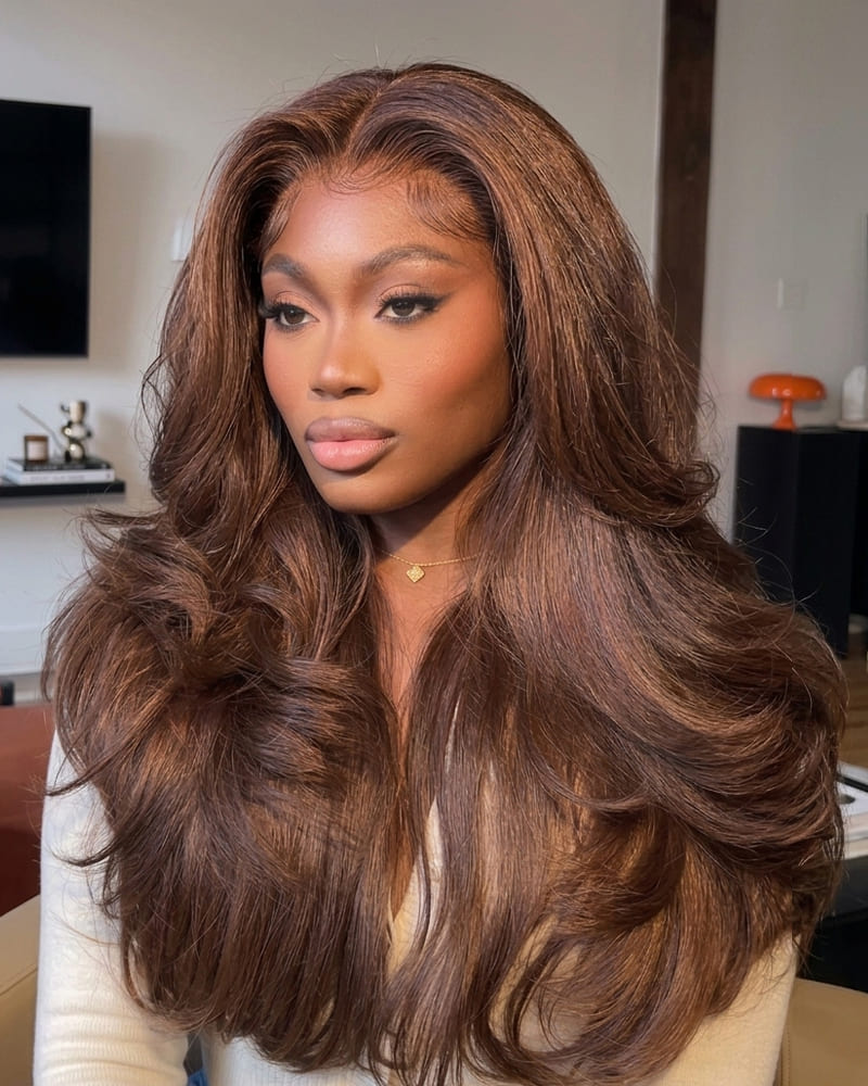 Chocolate Brown Bob With Voluminous Waves Chocolate Brown Bob With Voluminous Waves — Wig Hairstyles