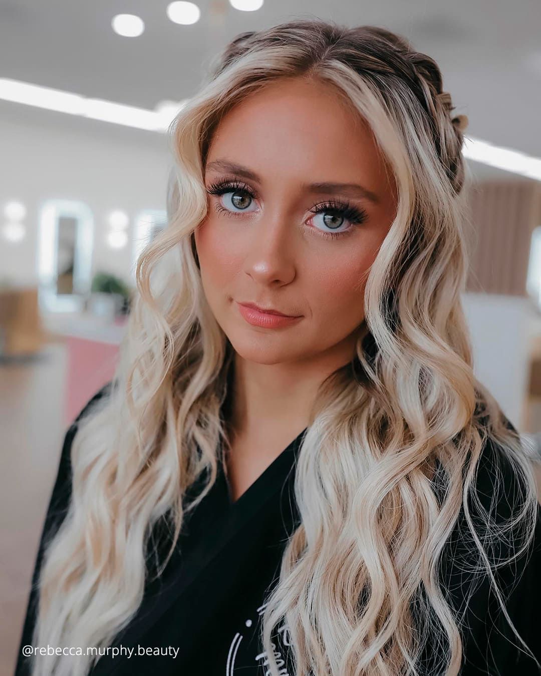 Braided Crown With Waves Braided Crown With Waves — Half Up Half Down with Bangs