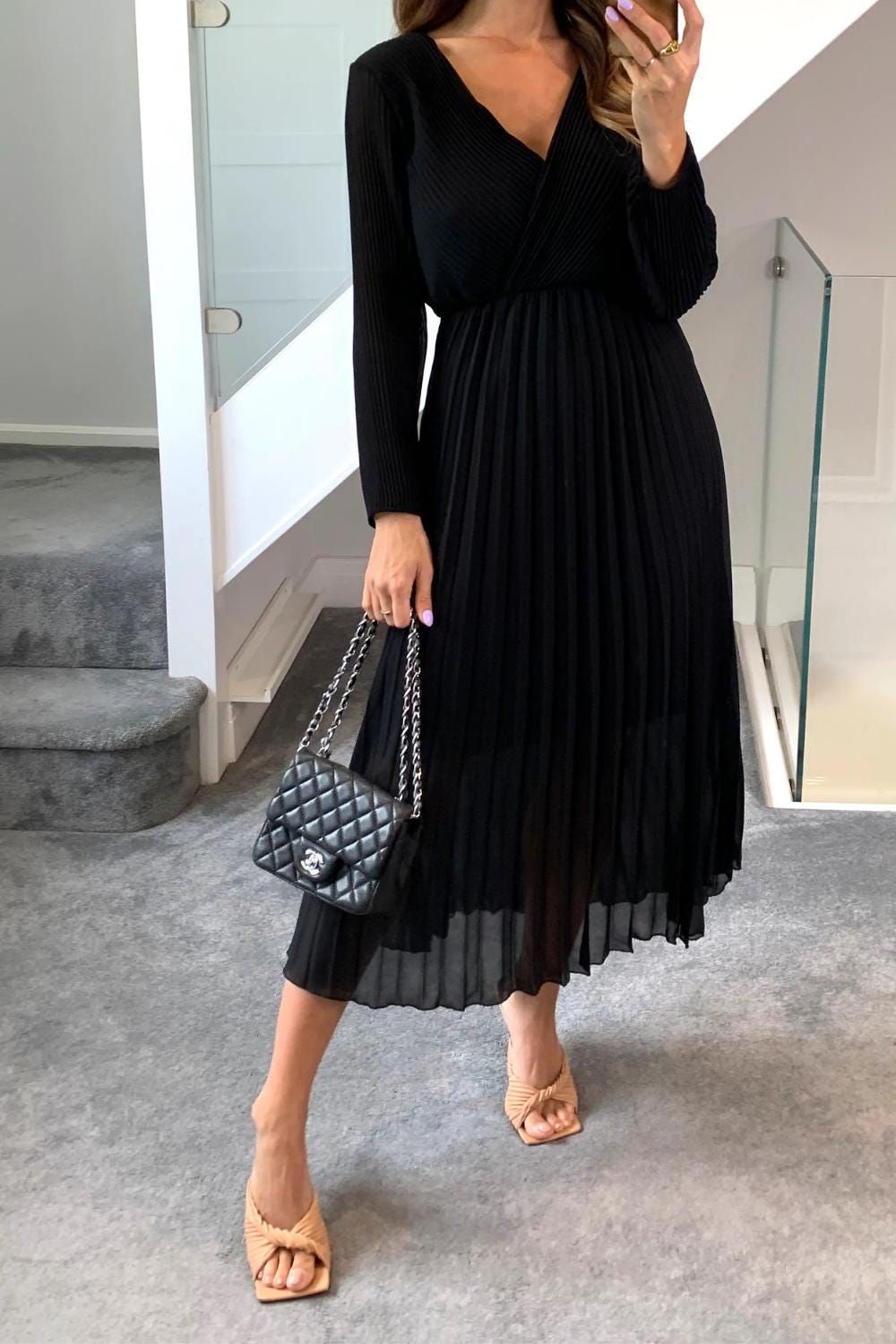 Maxi Dress with Sequined Bodice and Flutter Sleeves — Funeral Dresses