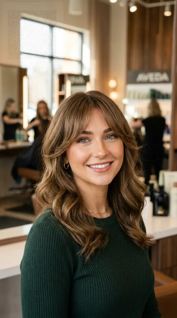 Collarbone Brown With Voluminous Bangs Collarbone Brown With Voluminous Bangs — Textured Fringe
