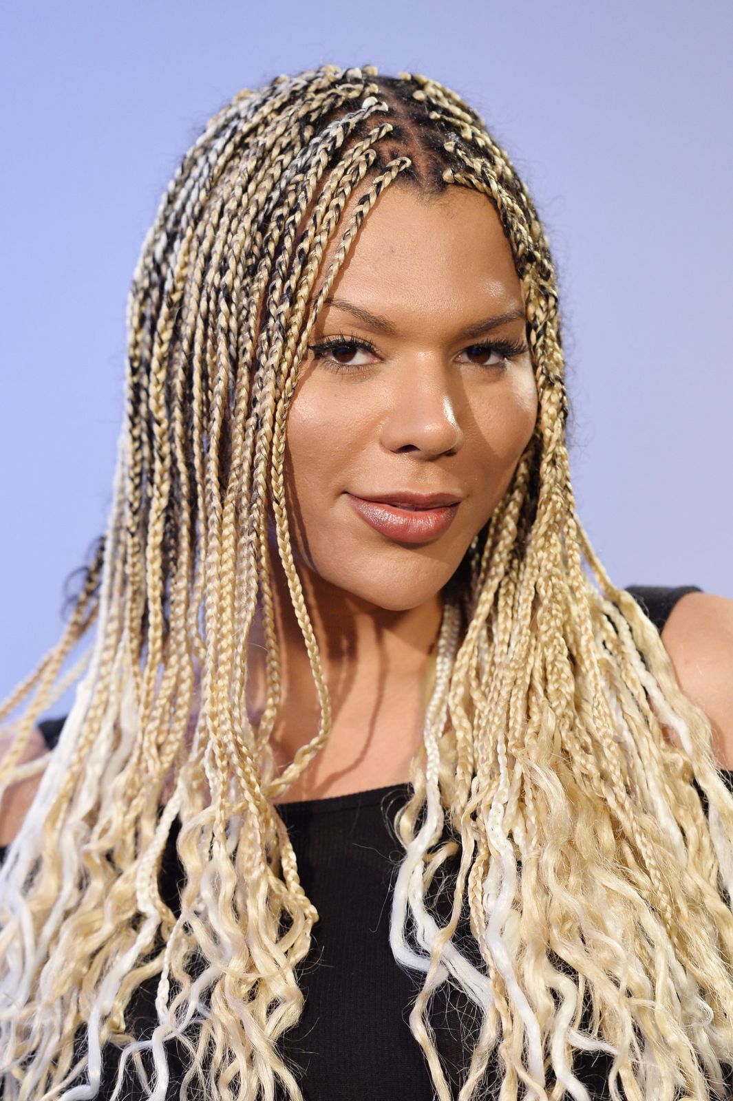 Blonde and Black Braids With Curls — Layered Braids