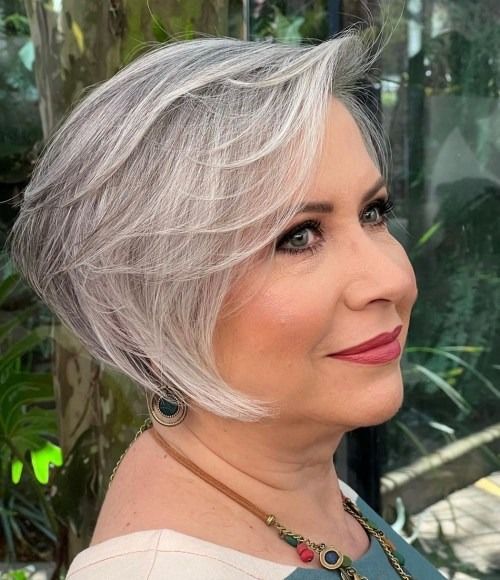 Stacked Silver Bob with Layers Stacked Silver Bob with Layers — Wash and Go Haircuts