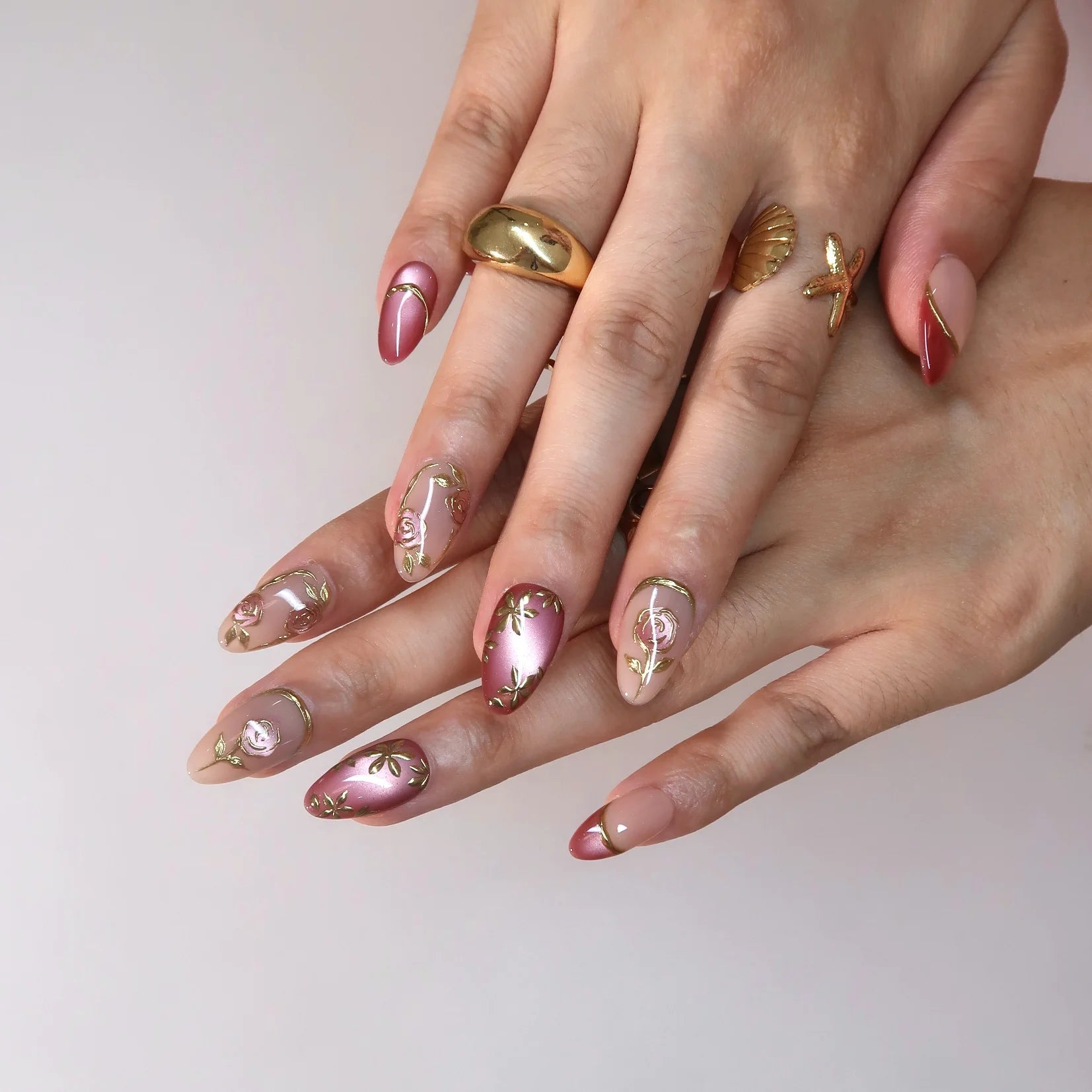 Gold Floral Decals with Metallic Tips Gold Floral Decals with Metallic Tips — Professional Nails