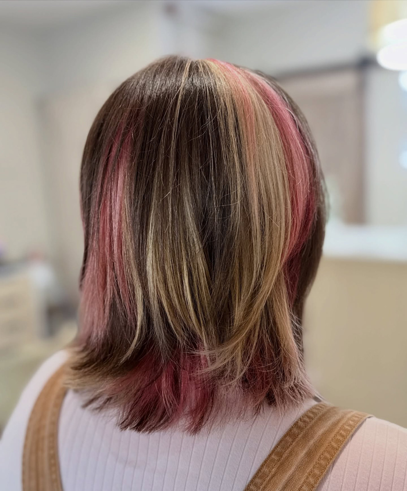Shoulder-Length Blend Of Brown, Pink, Blonde — Neapolitan Hair