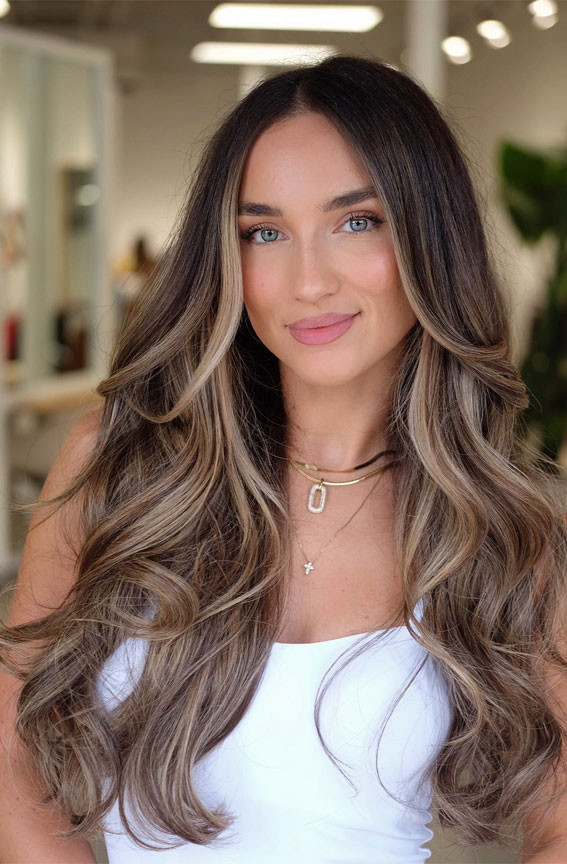 Wavy Blowout Visual Idea Wavy Blowout Visual Idea — Highlights on Brown Hair