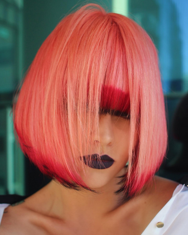 Coral Pink Bob with Red and Black Dip Dye — Coral Hair