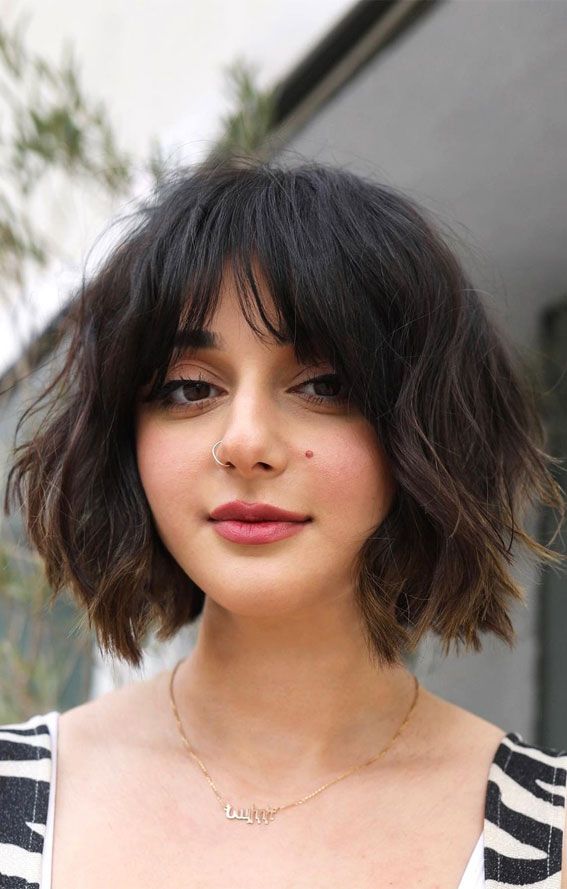 Dark Brown French Bob With Blunt Bangs Dark Brown French Bob With Blunt Bangs — Long Bob
