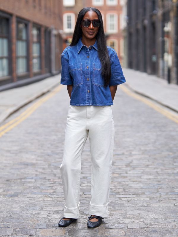 Denim Shirt Under Tweed Blazer Denim Shirt Under Tweed Blazer — Denim Shirt Outfits