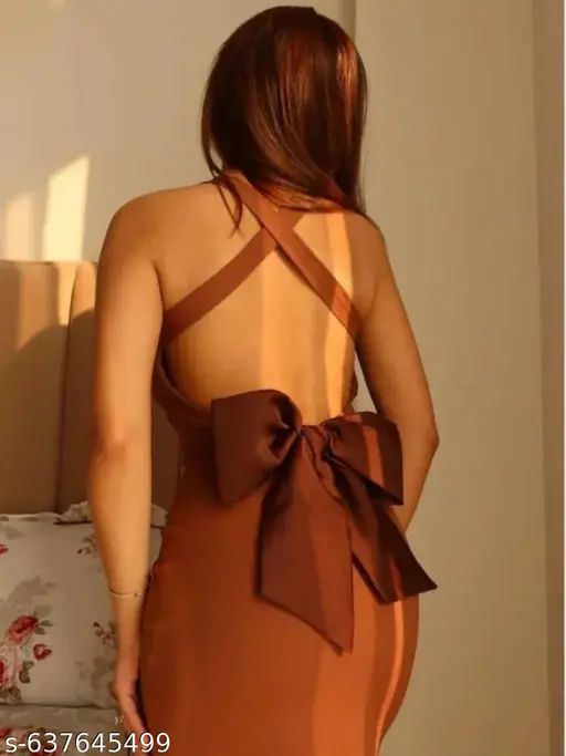 Brown Halter Dress with Large Satin Bow Brown Halter Dress with Large Satin Bow — Backless Dresses