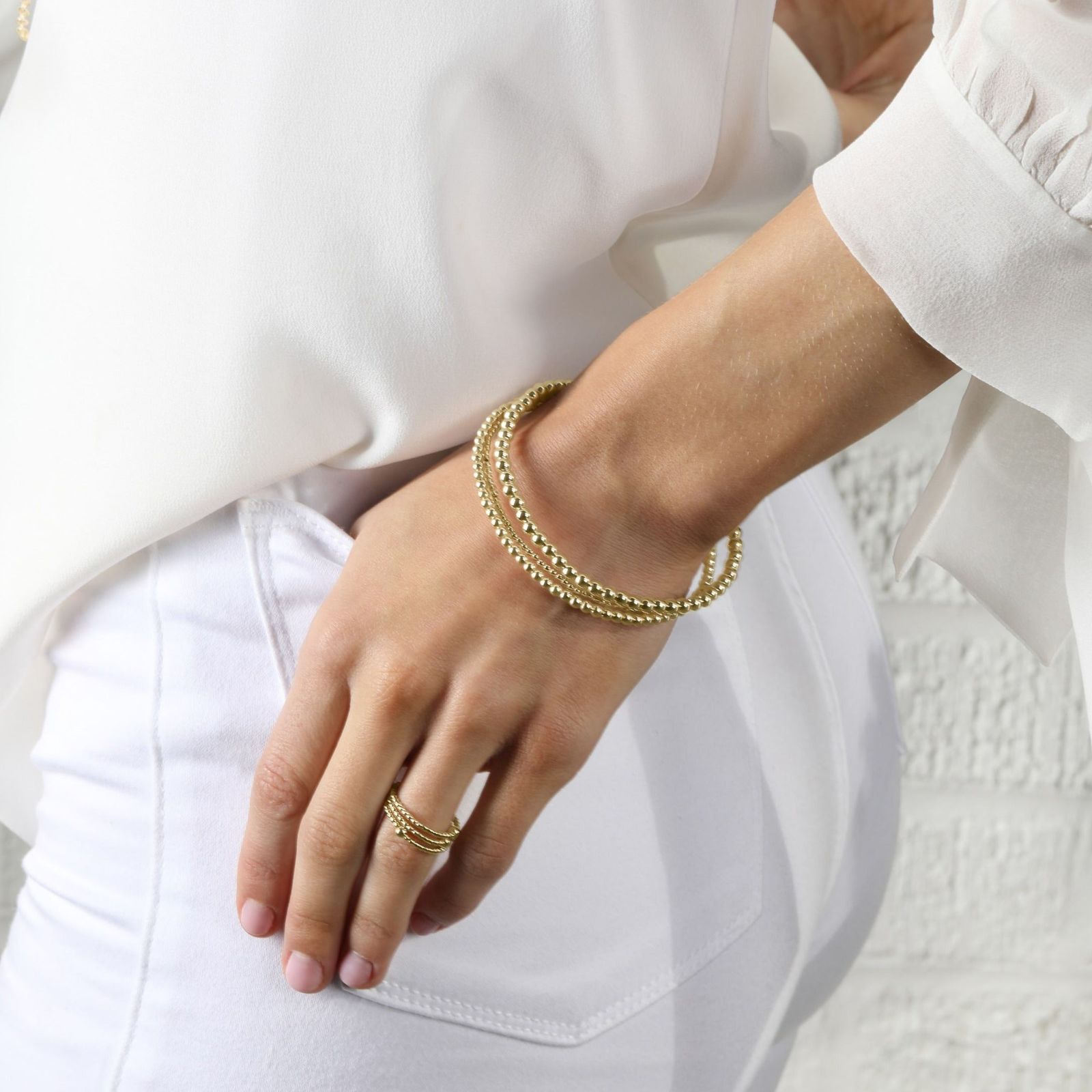 Delicate Gold Beaded Bangles with Bell Sleeves — Bangle Stacks