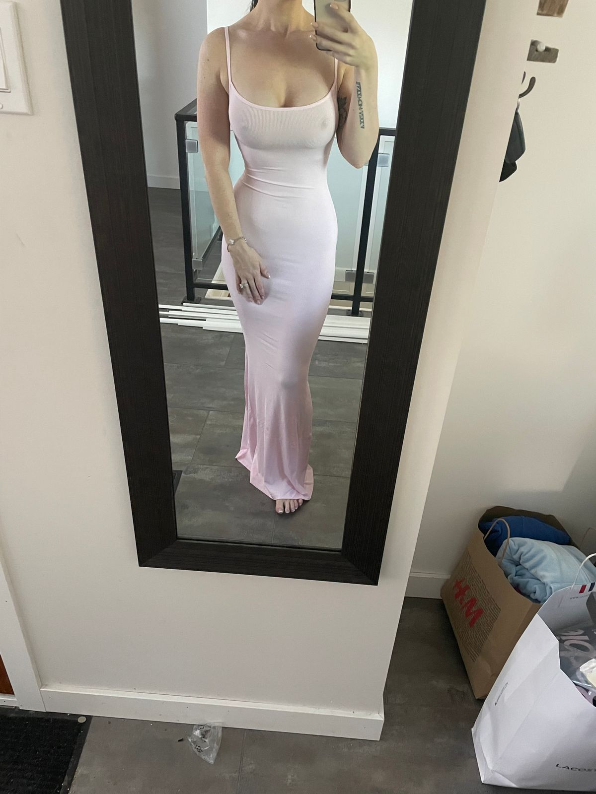 Sheer Loungewear: Light Pink Ribbed Slip Dress — Skims Outfits