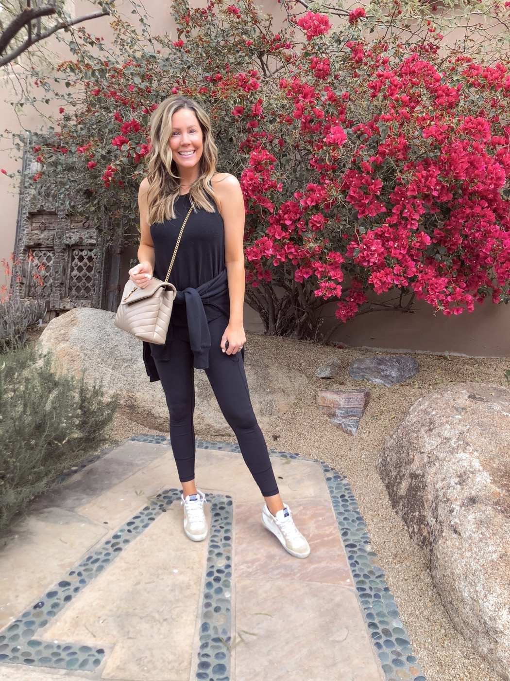 Athleisure Ease: Black Set and Beige Sneakers — Arizona Outfits