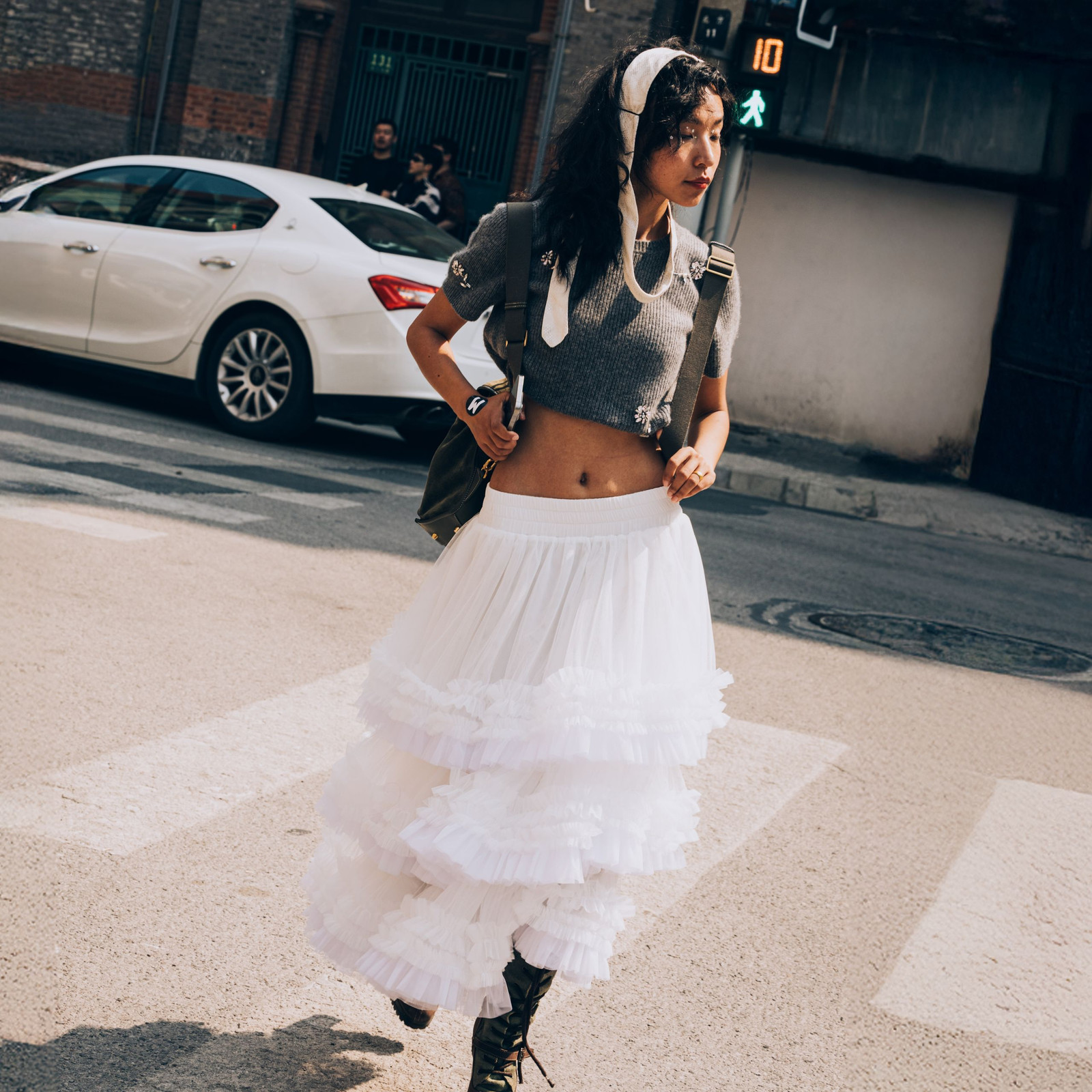 White Tiered Tulle Skirt with Grey Sweater White Tiered Tulle Skirt with Grey Sweater — Tulle Skirts